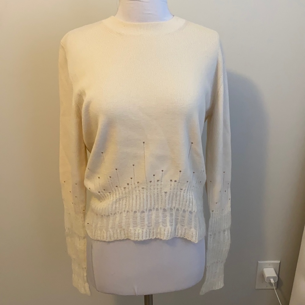 3.1 Phillip Lim Cream Drop Needle Distressed Wool Mohair Sweater